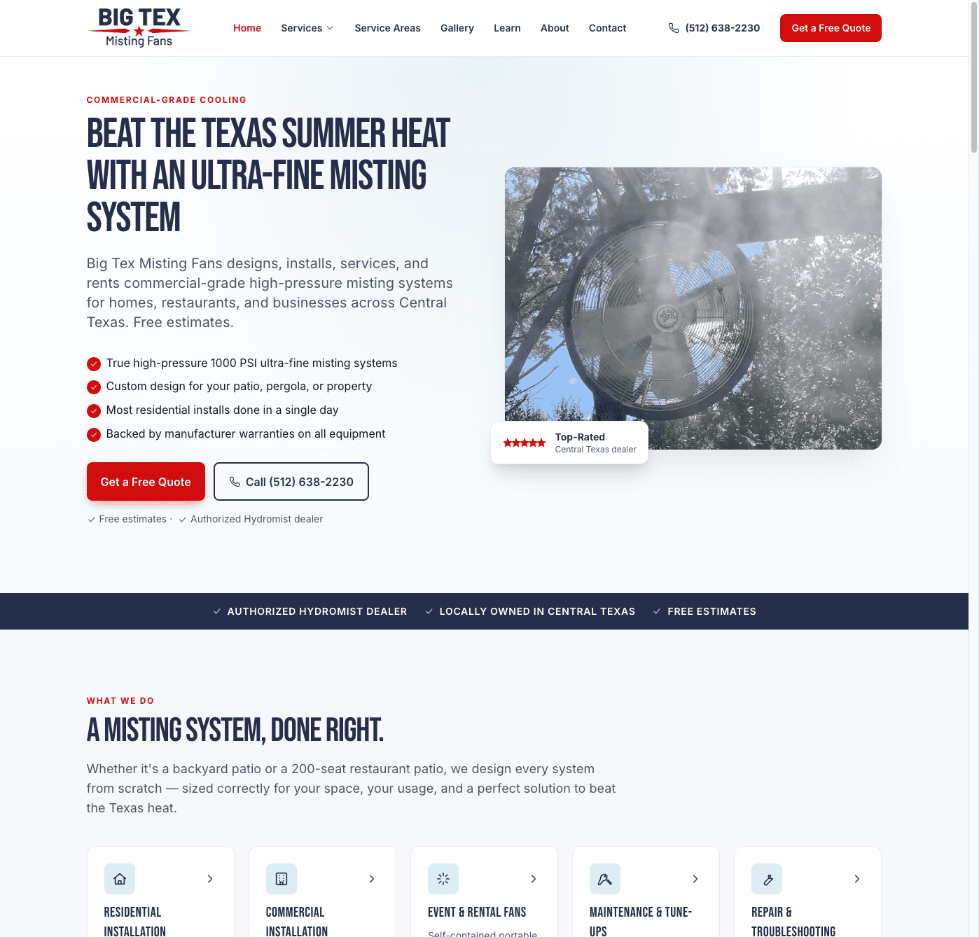 Big Tex Misting Fans homepage — commercial-grade misting systems for Central Texas